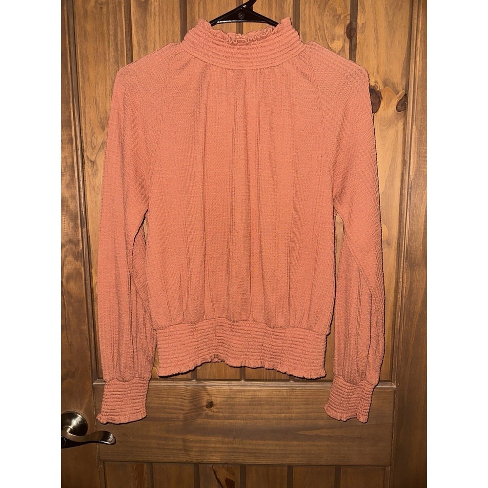 Free People Boulevard Boulevard Textured Top Long Sleeve Mock Neck Orange S - Picture 2 of 6